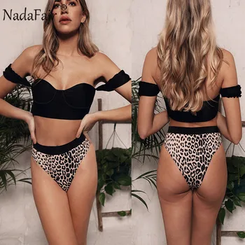 Nadafair Sexet Off Skulder Bikini Sæt Badetøj Kvinder Kortærmet Strand Slid Badedragt Kvindelige 2020 Biquini Badedragt Kvinde