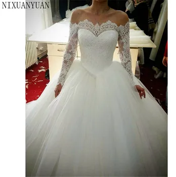 Langærmet Lace Bolden Kjole Brudekjoler 2021 Vestido De Noiva Tilpasset Plus Size Bryllup Brude Kjole