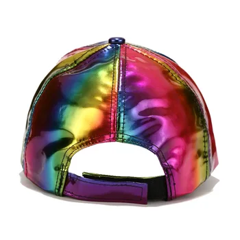 Luksus hatte til Rainbow Farve Skiftende solskærm Læder Caps Tilbage til Fremtiden Hip Hop Mænd Baseball Cap Kvinder modeshow hat