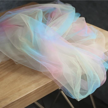 Rainbow Gradient Mesh Tyl Lace Fabrics DIY Tørklæde Slør Nederdel Part Indretning Brudekjole Designer Stof 50*140 cm