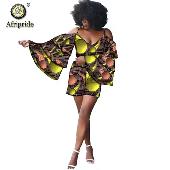 2020 afrikanske kort top+korte bukser 2 dragter til kvinder dashiki ren bomuld billetpris ærmer sexet fest passer AFRIPRIDE S1926016