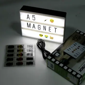 A5 Størrelse Mini, Magnetiske 7 Farver Skiftende Filmisk Nat Lys LED Message Box Med 90 Bogstaver, Tal, Symboler Fjernbetjening
