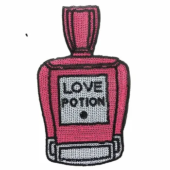Pink KÆRLIGHED POTION Parfume Flaske Patches til Tøj Jern På Patch Hot Melt Lim Tilbehør til Beklædningsgenstande Sequined Klistermærker 2stk