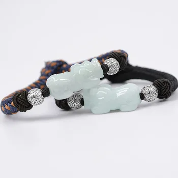 Naturlige Jade Hånd Vævede Armbånd til Mænd Pixiu Perler Vintage Mode Armbånd Snap Smykker