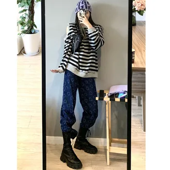 Jordbær-Deep Blue Denim Jeans og Jakke To Stykker Sæt til Kvinde Tøj Designer Luksus Harajuku Kvinde Tøj