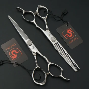 DRGSKL dragen håndtere frisør-frisør saks, professionelle 6-tommer frisør-frisør saks udtynding shear ciseaux coiffure