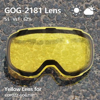 Original Gul Prydede Magnetisk Linse til ski goggles GOG-2181 anti-fog UV400 ski briller snow goggles Nat Skiløb(Kun Objektiv)