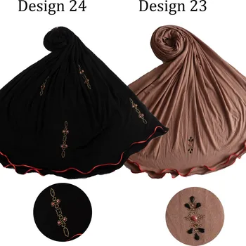 Nye ankomst 2 sider rød linje mix design elastisk Jersey stof Udskrivning Tørklæde med sten til holland muslimske kvinder