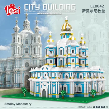 Lezi 8042 Smolney Kirkens Arkitektur 3D-Model DIY Diamant Mini Små Partikler Building Blocks Samling Legetøj til Børn Gave