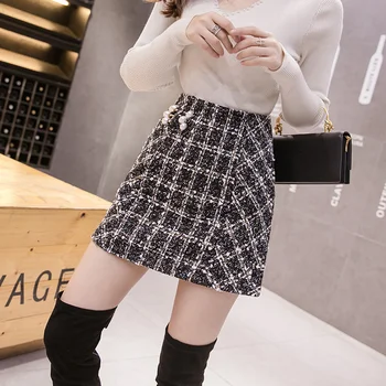 Xiaoxiangfeng nye kvinders nederdele koreanske retro A-line nederdel med høj talje bag hip elegant nederdel
