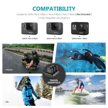 Neewer 50-i-1 Action Kamera Tilbehør Kit med Batteri Oplader Sæt,der er Kompatible med GoPro Hero 5 Sort/Hero(2018)/Hero 6/Hero 7