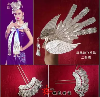 Miao tøj sølv tøj, hår tilbehør hat krave miao sølv kostume crownpiece hårnål fugl hårnål