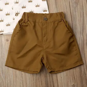 Buksetrold Barn Baby Boy Cartoon Crown Toppe, T-shirt, Bukser, Shorts 2stk Sommer Outfits Tøj Sæt
