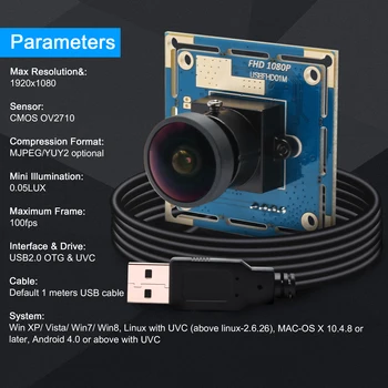 2.0 Megapixel HD-Webcam CMOS OV2710 Usb 2.0 Høj Hastighed 30/60/120fps Vidvinkel 170degree Fisheye-Linse 1080P Usb-Kamera Modul