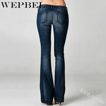 WEPBEL Vintage Lave Taljen Skinny Jeans Kvindelige Bred Ben Denim Bukser Elastisk Flare Jeans Kvinder Retro Bell Bottom Plus Størrelse S-3XL