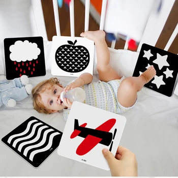48pcs Montessori Baby Legetøj Sort Hvid Flash-Kort med Høj Kontrast Visuel Stimulering, Læring, Aktivitet Flashcards Baby Gaver