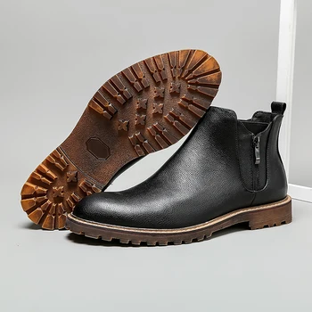 Mænd vinter Støvler i Ægte okselæder chelsea støvler brogue casual ankel flade sko Behagelig kvalitet snøre kjole støvler 2020