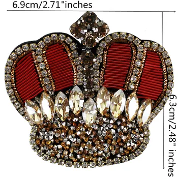 10pieces Indien Silke Crown Badges Broderi Diamant Patches Håndlavet Rhinestones Applique Brocher Indrettet Syning TH1317