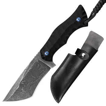 CIMA Rustfrit Stål Fixed Blade Knife med G10 Håndtag,Læder skede til Udendørs Taktisk Overlevelse og Daglige Bære
