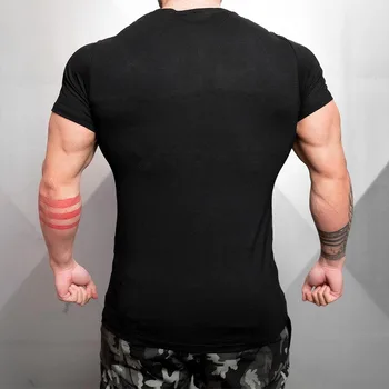Nye Sommer Fitnesscentre Tøj Mode Mænd kortærmet Bomulds t-shirt Fitness-Bodybuilding T-shirt Mandlige Firkantet krave Slim t-Shirts Toppe
