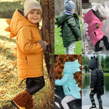 Børn Toddler Baby Pige Dreng Lynlås Hættetrøje Coat Varm Jakke 3D Dinosaur Outwear Baby Drenge Solid Vinter Frakker Tøj