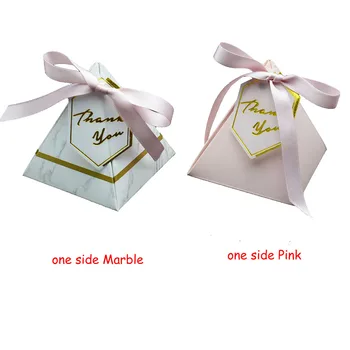 Nye Trekantet Pyramide Marmor Gave Poser Bryllup Favoriserer og Gaver Kasser Emballage Candy Box til Bryllup Dekoration festartikler