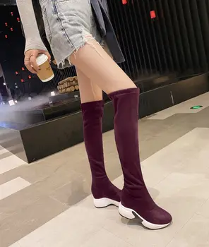 Asumer Plus size 34-43 mode strække sig over knæet støvler kvinder platform låret høje støvler kvalitet mode lange støvler kvindelige