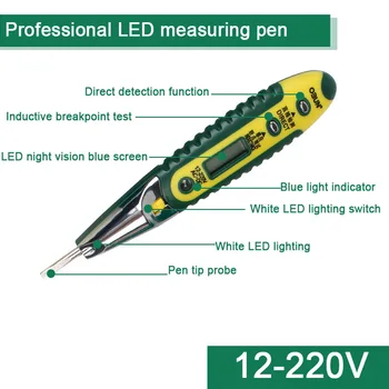 Høj præcision elektrisk tester pen skruetrækker 220V AC DC stik Kredsløb Spænding Detektor Test Pen Med Night Vision