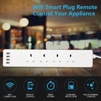 UK Standard WiFi Smart stikdåse 4 Udtag 4 USB-porte Smart forlængerledning Arbejde Med Alexa Echo og Google Reden Tuya Smart