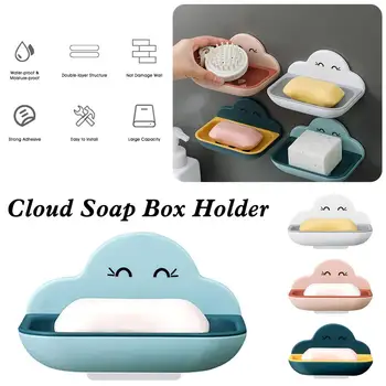 Vægmonteret Cloud Form Bar Soap Box Drainers selvklæbende Sæbe Holder Aftagelig drypbakke Badeværelse Forsyninger Badeværelse Gadgets