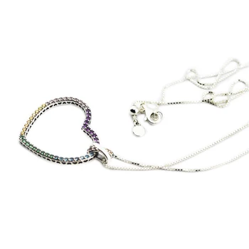 Multi-Farvet Hjerte Halskæde & Vedhæng I 925 Sterling Sølv Smykker, Halskæde Til Kvinder Mode Smykker Elegante Neckl