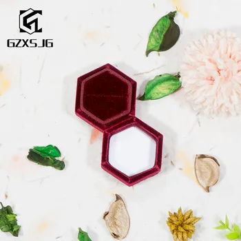 GZXSJG 4 farve Velvet Ring Kasser til Bryllup Sekskant Smykker kasser Brugerdefinerede Logo Bryllup elegante Minde ring bearer gaver