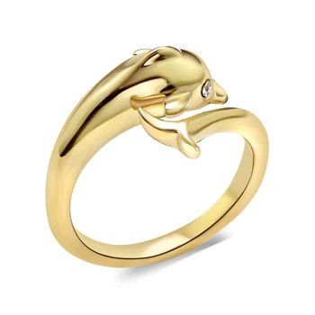 Søde delfin ring 316L Rustfrit stål Smykker Fødselsdag Gave til Pige, Guld farve, Fine Ringe Kvindelige OL Smykker
