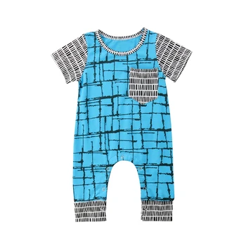 Lioraitiin Nyfødte Spædbarn Baby Dreng Sparkedragt Korte Ærmer Print Uregelmæssige Grid Buksedragt Playsuit Sommer Tøj Tøj