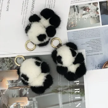 2020 Søde Luksus Mærke Panda Animal Nøglering Virkelige Ægte Ræv Pels Bolden Pompom Ring Taske Vedhæng Til Kvinder F337