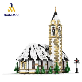 BuildMoc Byens Bygninger Jul Landsby Vinter Sommerhus Kirkens Arkitektur byggeblokke Mursten City House Legetøj til Børn
