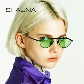 SHAUNA Mode-Cat Eye Solbriller Kvinder Brand Designer Metal Ramme Grønne solbriller Mænd UV400