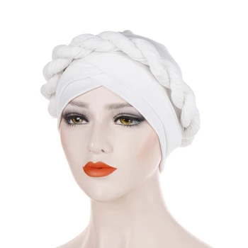 SANWOOD Mode Solid Farve Fletning Muslimske Kvinders Turban Hat Kemo Beanie hue Headwrap Hovedbeklædning