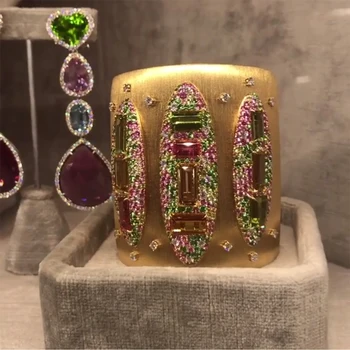 GODKI Store Mode Luksus Fed Cuff Armbånd Til Kvinder Bryllup Part Multi Cubic Zirconia Krystal CZ Dubai Guld Farve Armbånd 2020