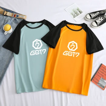 Korean Kpop Got7 T-Shirt Mænd Sommeren Nye Korte Ærmer Casual Løs Streetwear Kontrast Farve Splejsning O-ncek Tee Shirt Homme Toppe