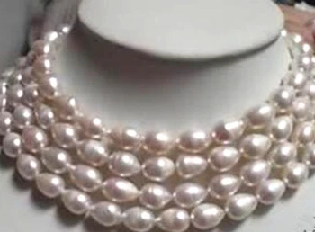 9-10mm hvide ris tønde ferskvands kulturperler naturlig pearl perler, halskæde fashion party gaver elegante smykker 48inch GE4031