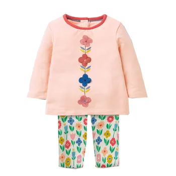 Hoppe meter Mærke 2019 Efterår Forår Baby Piger blomsterbroderier at Udskrive Lange ærme kjole tøj Til Børn tøj