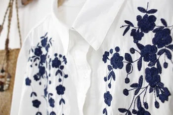 Plus Størrelse Bomuld Broderi Kvinder Løs Lange Hvide Skjorter 2021 Foråret Efteråret NYE Casual Damer Bluse Overdele Oversize
