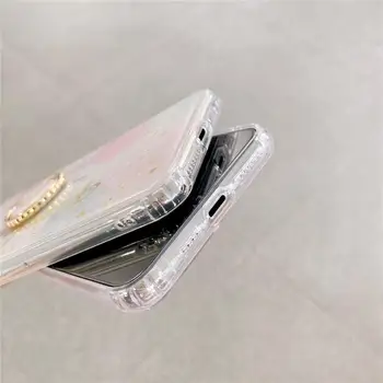 Glitter Gold Foil Geometriske Marmor Ring Holder Stand Phone Case for iPhone-11 Pro XS ANTAL XR-X SE 2020 7 8 Plus Pink bagcoveret