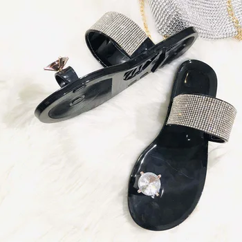 2020 Kvinder Tå Ring Fladskærms Slipper Bling Crystal Casual Sko Beach Sandaler Damer Sko Platform Komfortable Sandalias Mode