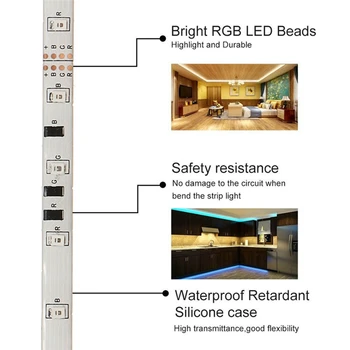 5M-RGB LED Strip Light 3528 SMD String Tape 5V EU/USA-Plug-Adapter 44-Tasten IR-Fjernbetjening TV-Desktop-PC-Skærm Baggrundsbelysning