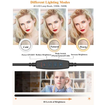 Klip Dæmpbar LED Lys Ring spændeenheden Bruser Makeup Video 360 Grader Roterbar Ring Lampe til Live Steam-Computer, Webcam Lys