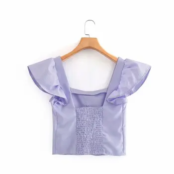 Nye kvinder elegant kvadratisk krave plaid afslappet slank smock bluse kontor damer læg butterfly ærmet shirt smarte blusa toppe LS6937