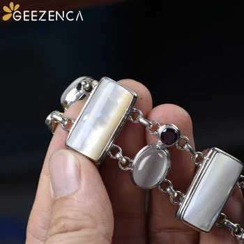 925 Sterling Sølv Perle-shell Månesten Armbånd, Armringe Fine Smykker til Kvinder Geometriske Zircon Armbånd Enkle Trendy Gave