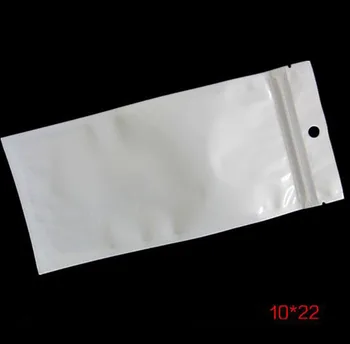 Engros 1000 Stk/Lot 10*22cm Hvid / Klar Zip-Lock Reclosable Detail-Pack Taske W/ Hænge Hul, Lynlås Top Plast Emballage Pose